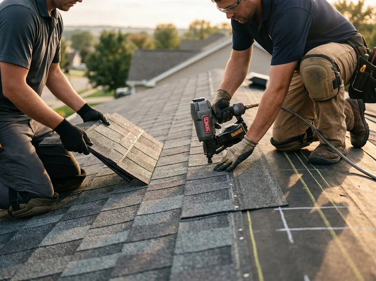 Professional roofer working on a residential roof in Eatontown
